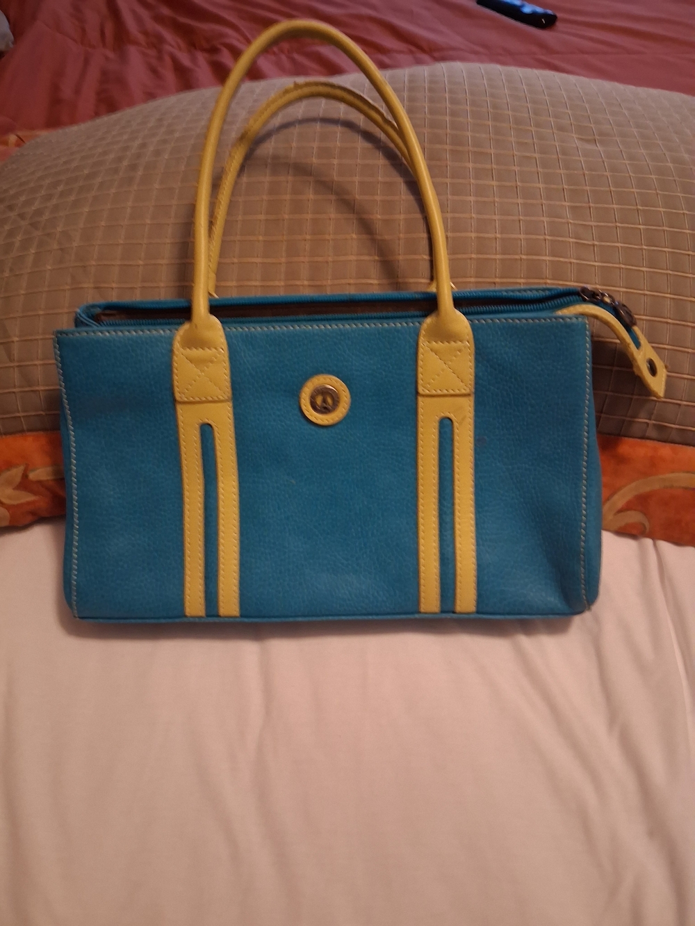 La Tour Eiffel Blue and Yellow Two-Tone Leather Tote